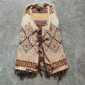 Powder River Outfitters Southwest Fringe Knit Vest Boho Western M Festival
